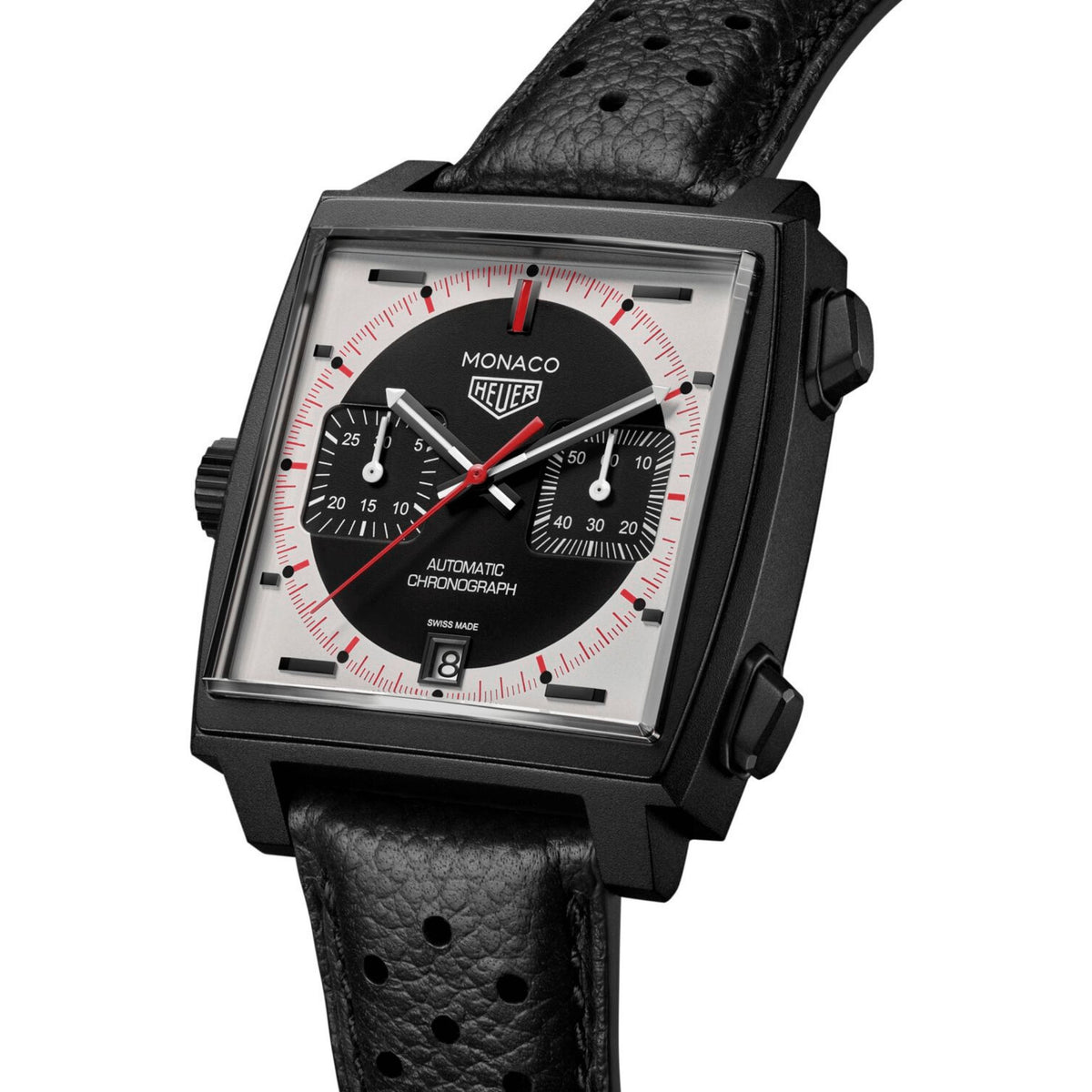 TAG Heuer Monaco Chronograph “Stopwatch” Calibre 11 Titanium Automatic Black Dial Leather Strap 39 mm