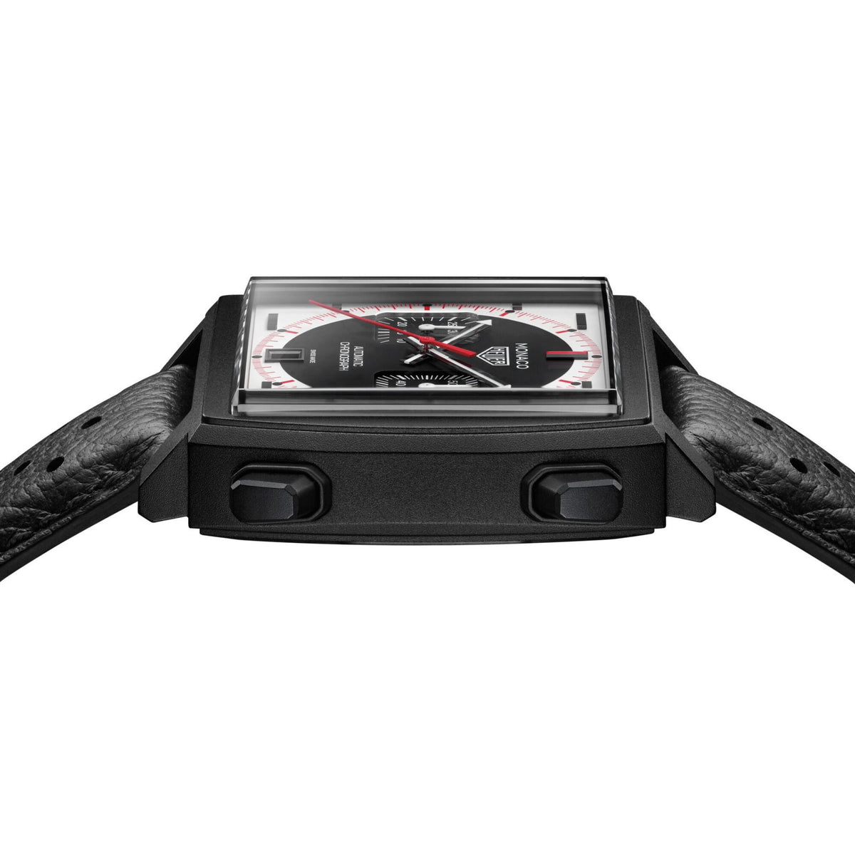 TAG Heuer Monaco Chronograph “Stopwatch” Calibre 11 Titanium Automatic Black Dial Leather Strap 39 mm