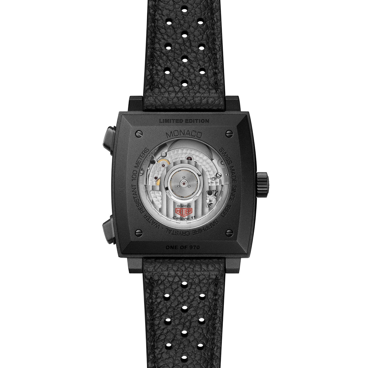 TAG Heuer Monaco Chronograph “Stopwatch” Calibre 11 Titanium Automatic Black Dial Leather Strap 39 mm