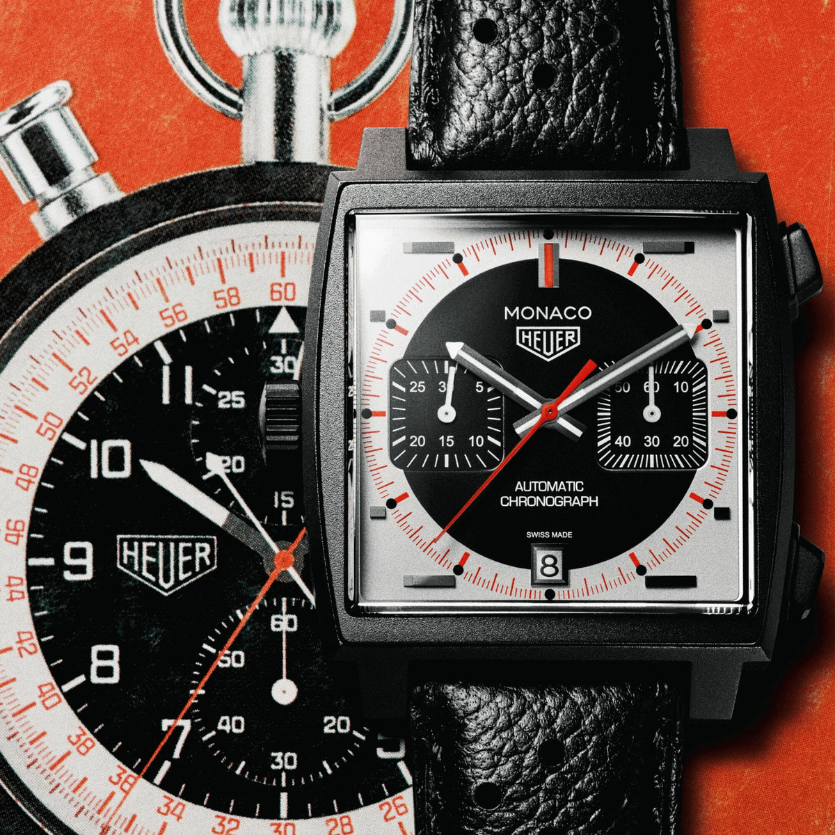 TAG Heuer Monaco Chronograph “Stopwatch” Calibre 11 Titanium Automatic Black Dial Leather Strap 39 mm