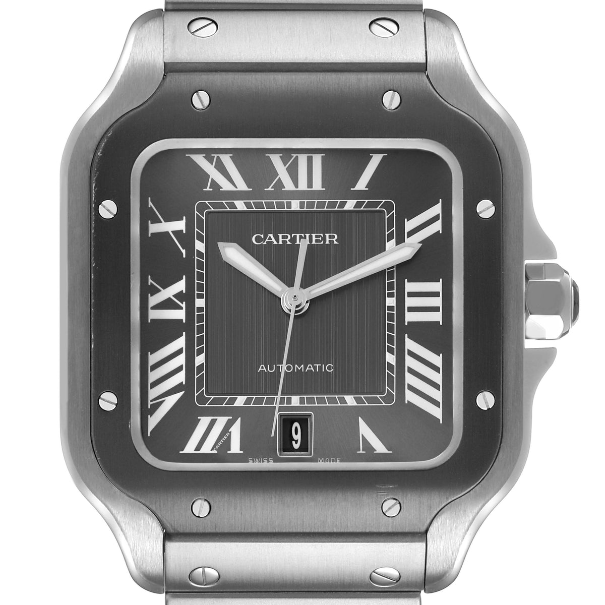 Cartier Santos De Cartier Watch, Large Model, Automatic Movement, Steel And Black ADLC WSSA0037