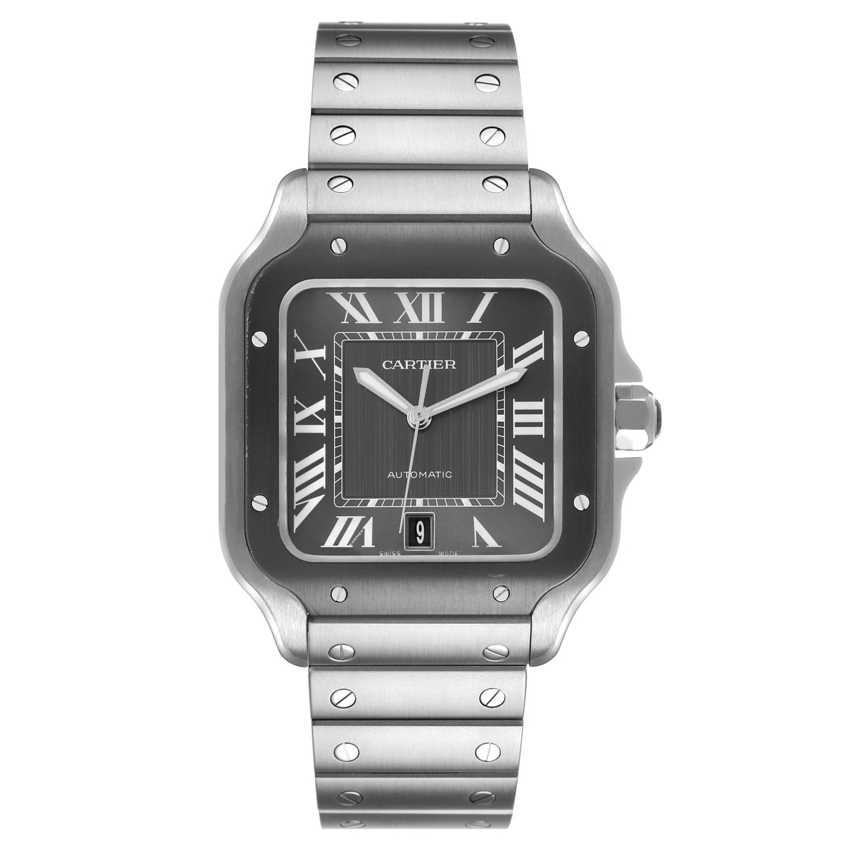 Cartier Santos De Cartier Watch, Large Model, Automatic Movement, Steel And Black ADLC WSSA0037