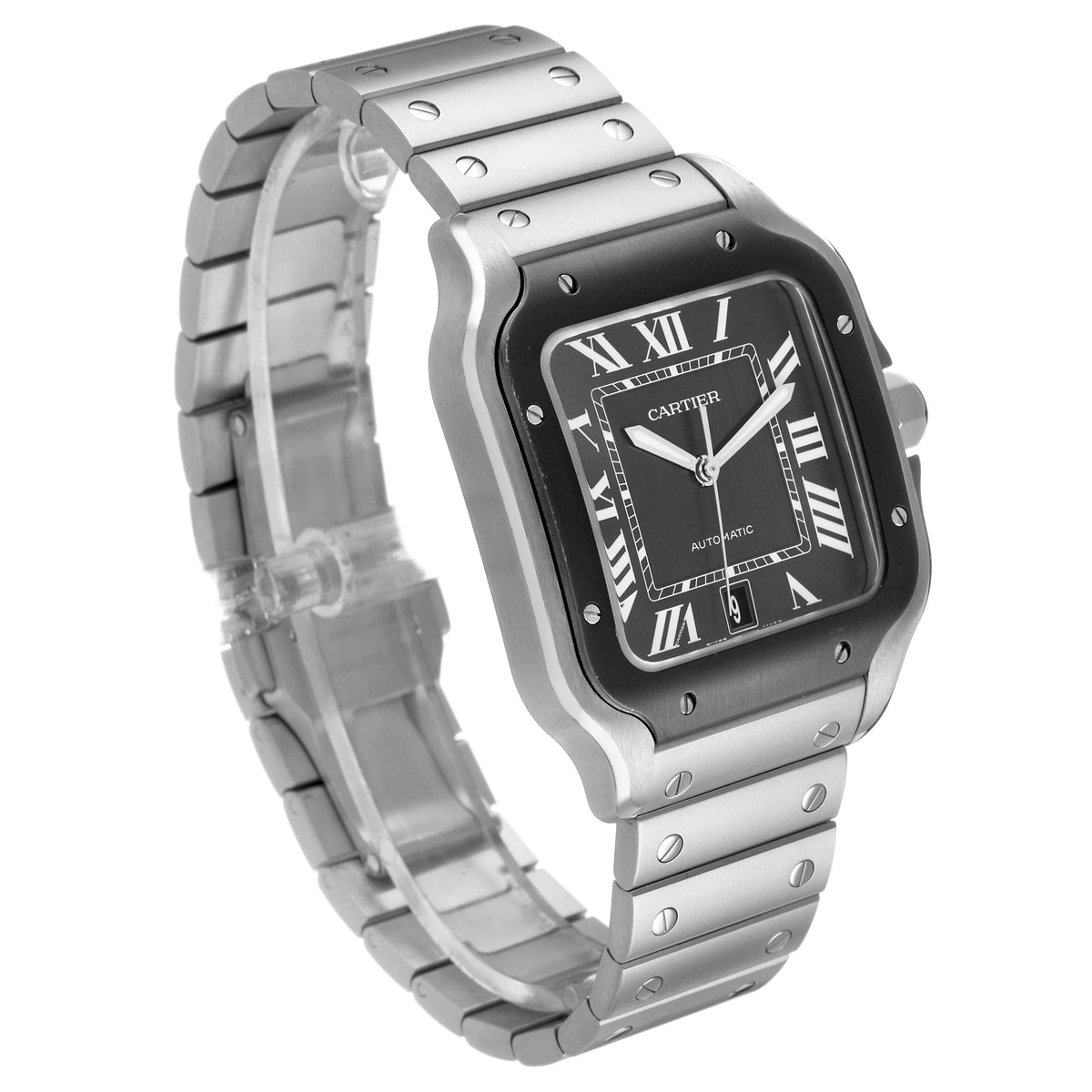 Cartier Santos De Cartier Watch, Large Model, Automatic Movement, Steel And Black ADLC WSSA0037