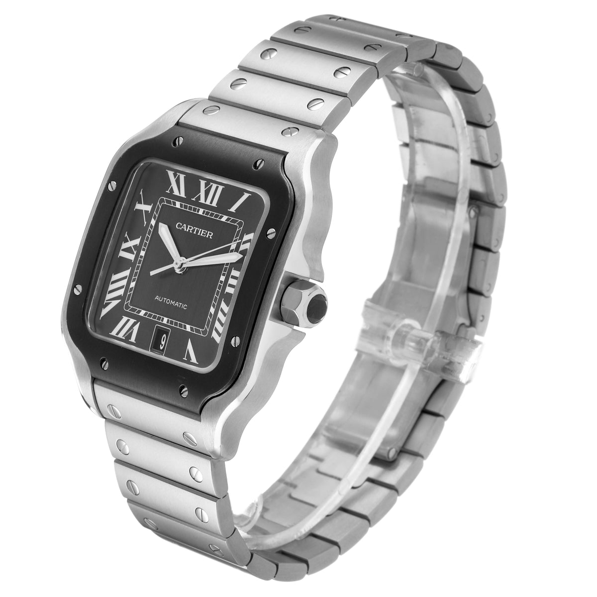Cartier Santos De Cartier Watch, Large Model, Automatic Movement, Steel And Black ADLC WSSA0037