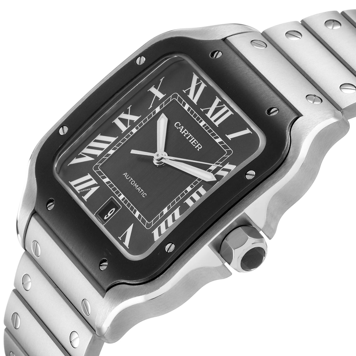 Cartier Santos De Cartier Watch, Large Model, Automatic Movement, Steel And Black ADLC WSSA0037