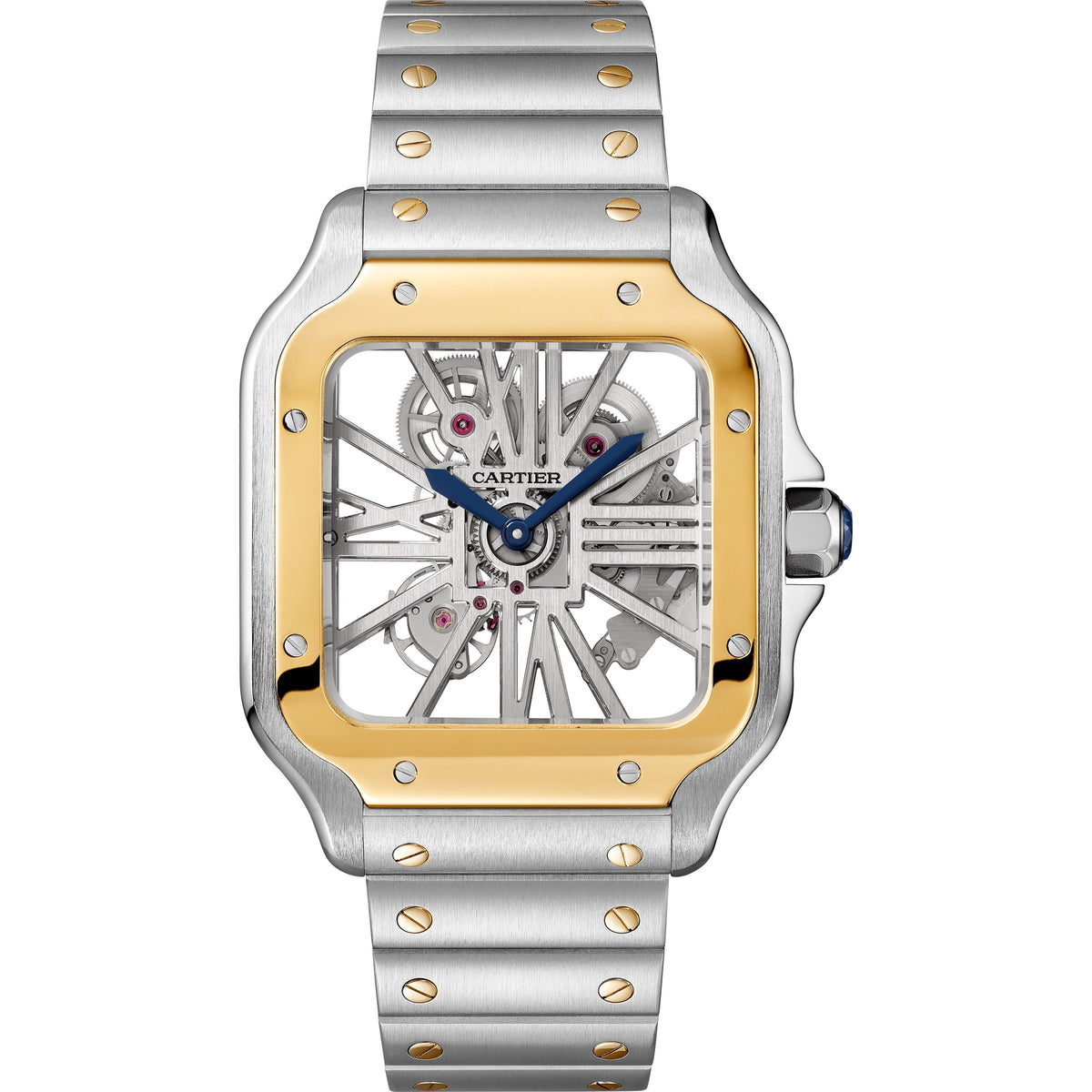 Cartier Santos De Cartier Skeleton Watch, Large Model, Manual Movement, Steel And Yellow Gold WHSA0019