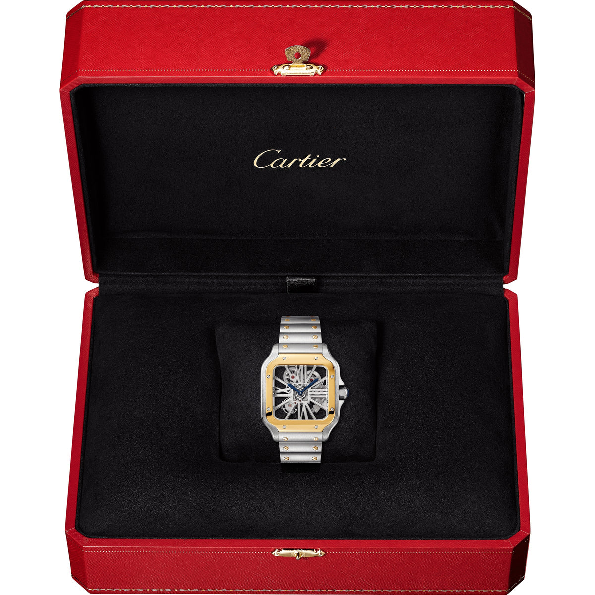 Cartier Santos De Cartier Skeleton Watch, Large Model, Manual Movement, Steel And Yellow Gold WHSA0019