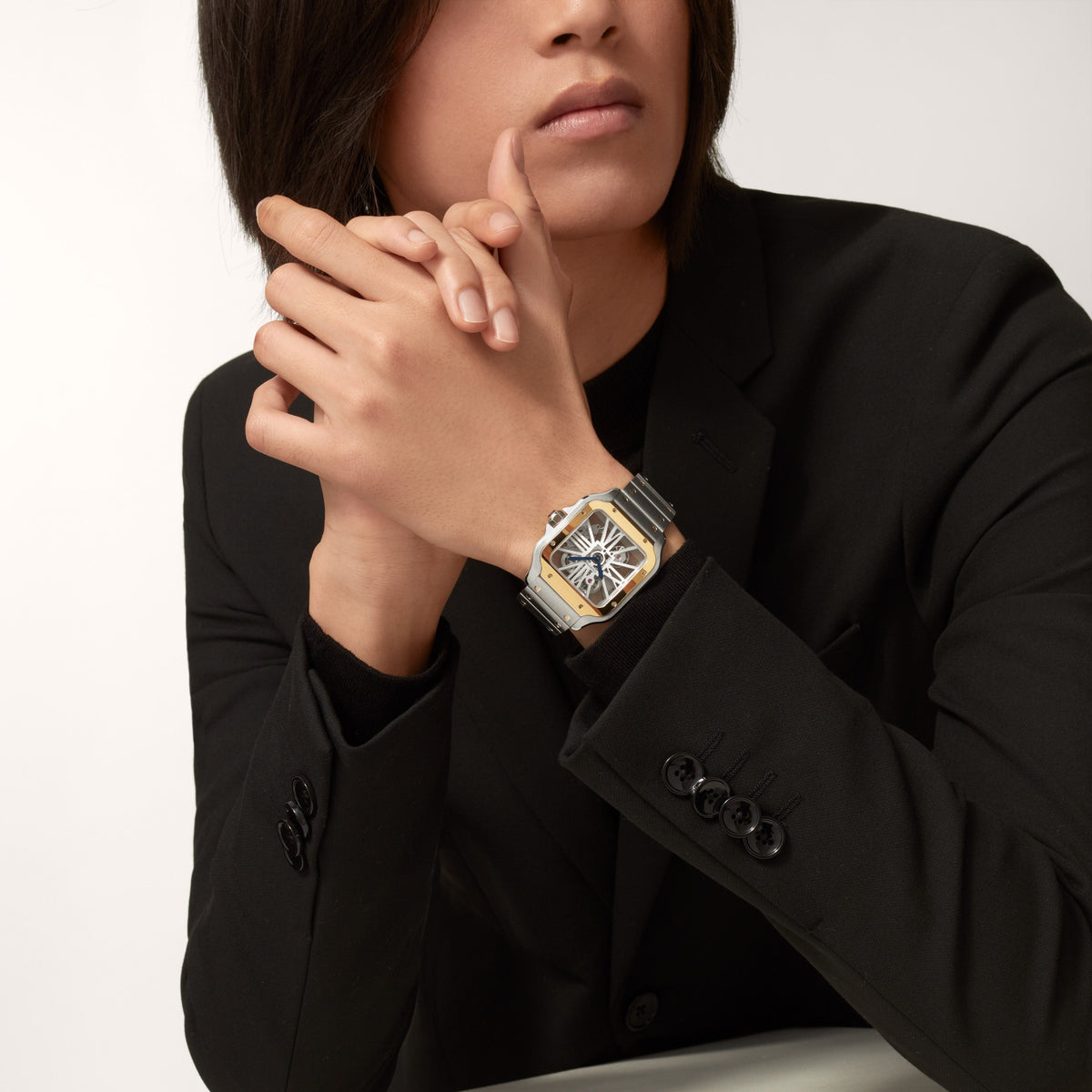 Cartier Santos De Cartier Skeleton Watch, Large Model, Manual Movement, Steel And Yellow Gold WHSA0019
