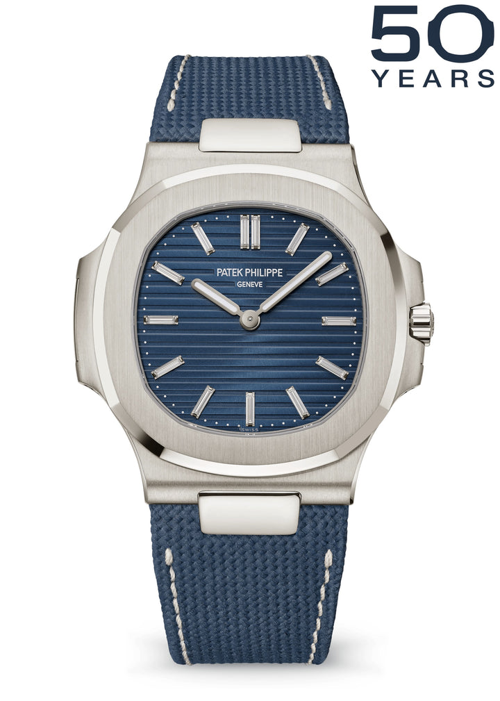 Patek Philippe Nautilus 5810G-001 White Gold Blue Dial Baguette Hour Markers Automatic 41 mm