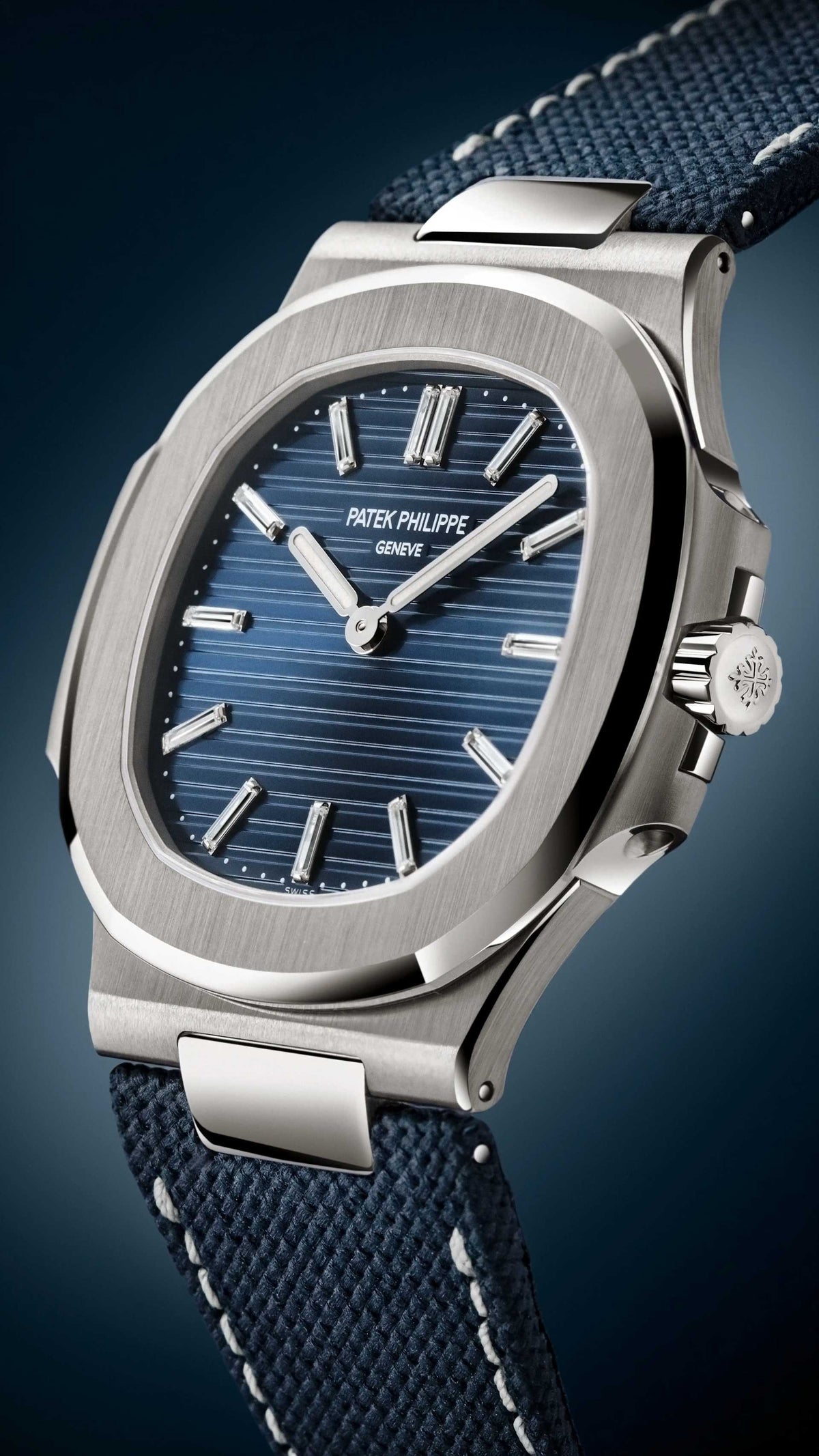 Patek Philippe Nautilus 5810G-001 White Gold Blue Dial Baguette Hour Markers Automatic 41 mm